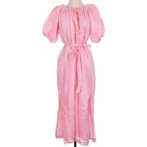 A loves a Cotton Pink Midi Dress S Pockets Ramie Cotton Cottagecore Softgirl New